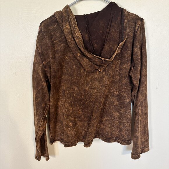 Womens Handmade Cotton Hoodie Brown Zip Up Colorful Embroidered Nepal Medium - Picture 2 of 6